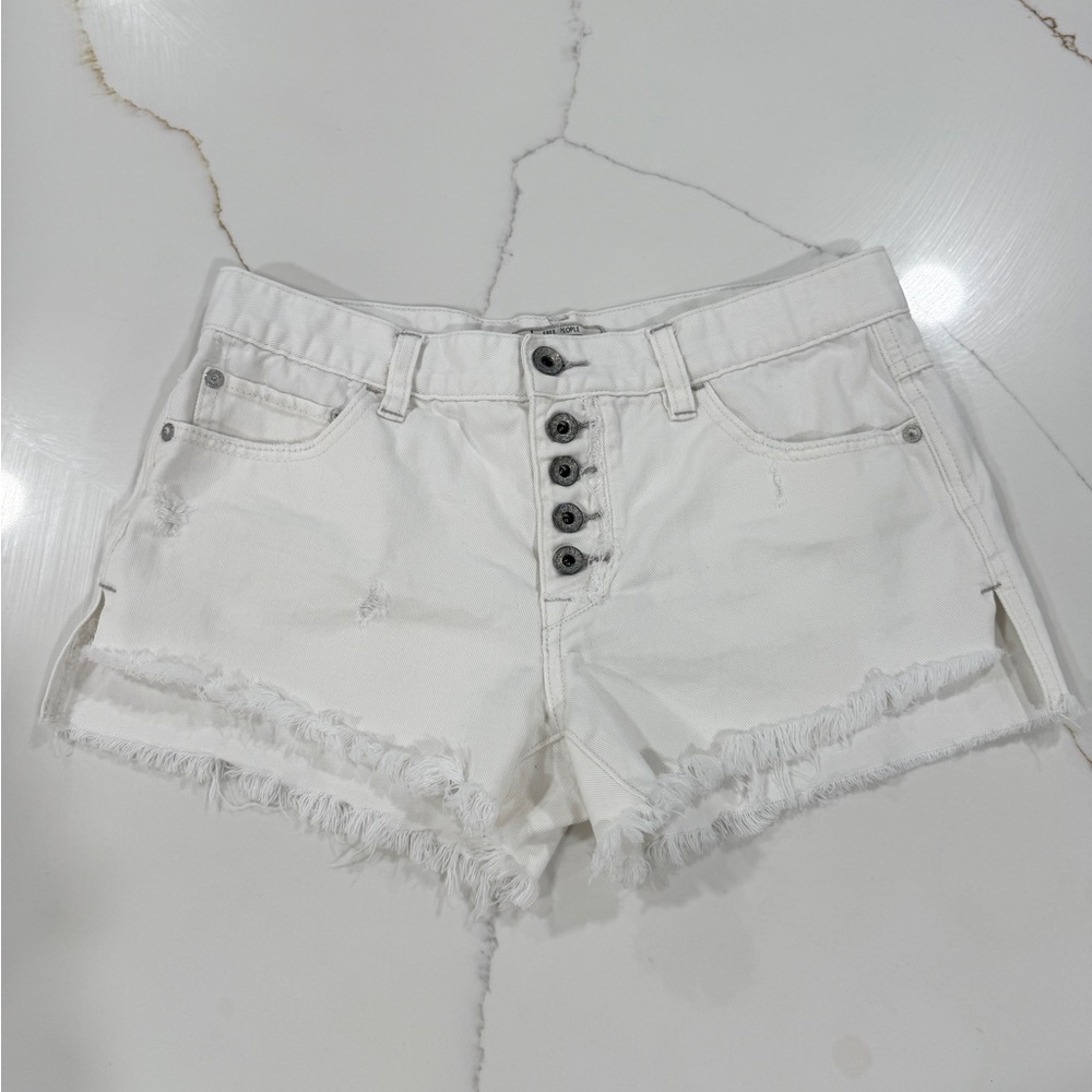 Free People White Frayed Jean Shorts